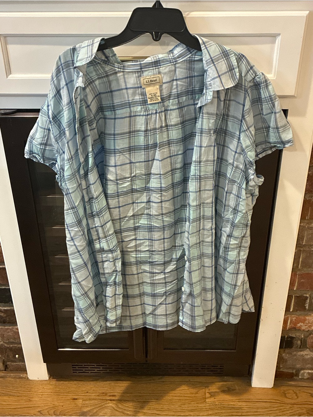 L.L. Bean Light Blue and White Plaid Short Sleeve Button-Down